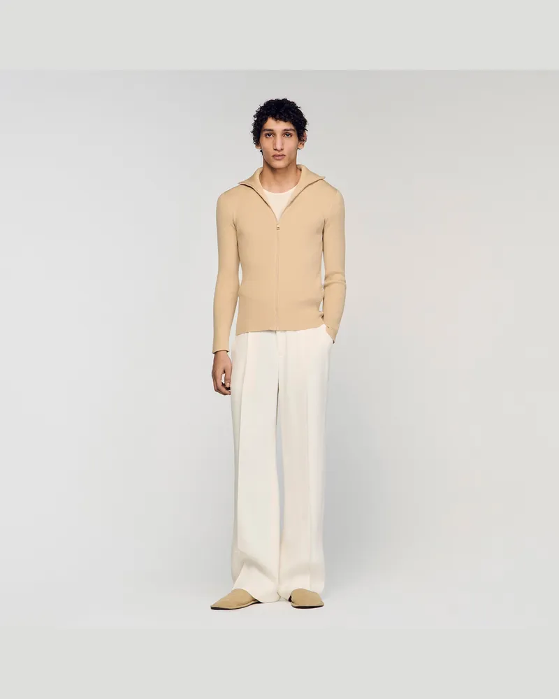 Sandro Cardigan mit Reißverschlusskragen Beige