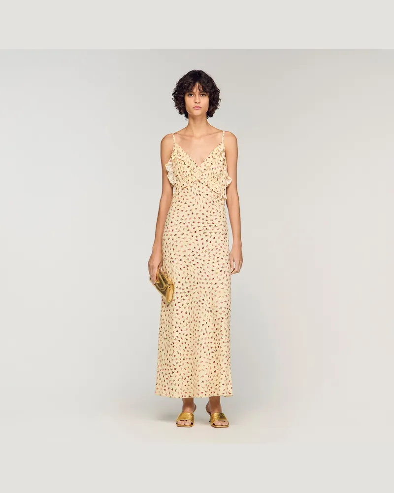 Sandro Langes Kleid mit Blumendruck Beurre