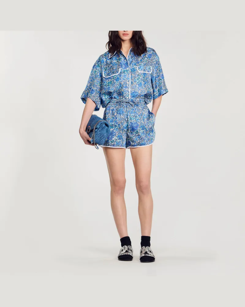 Sandro Shorts mit Blumen-Print Blau