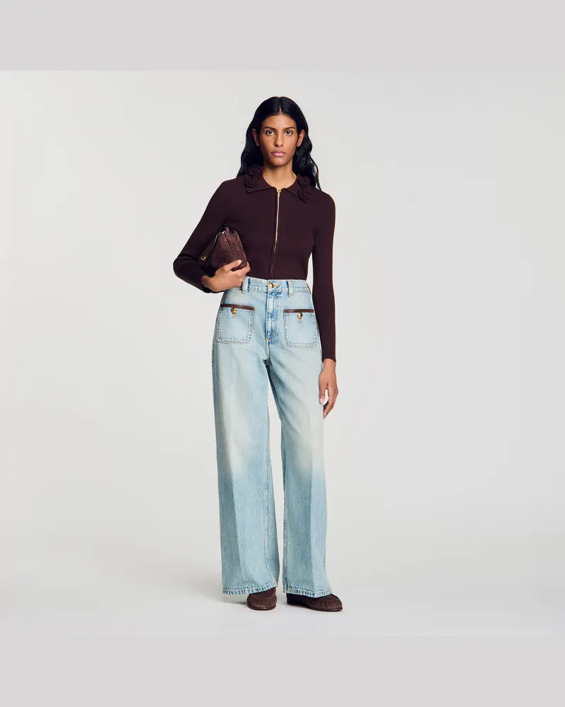 Sandro Cardigan mit floralem Zierkragen Braun