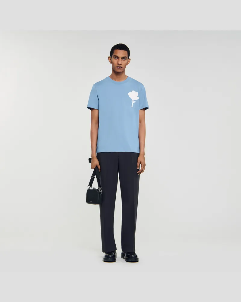 Sandro T-Shirt mit Blumen-Patch Chambray.