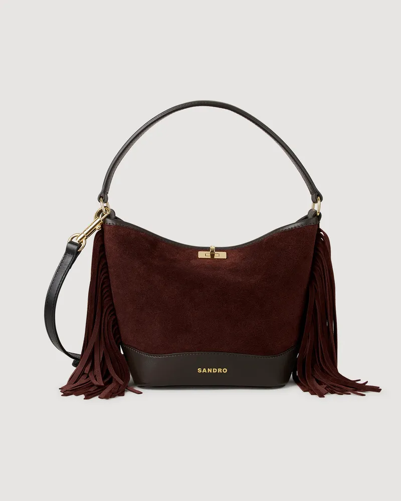 Sandro Beuteltasche mini TANGOSO mit Fransen Mahogany