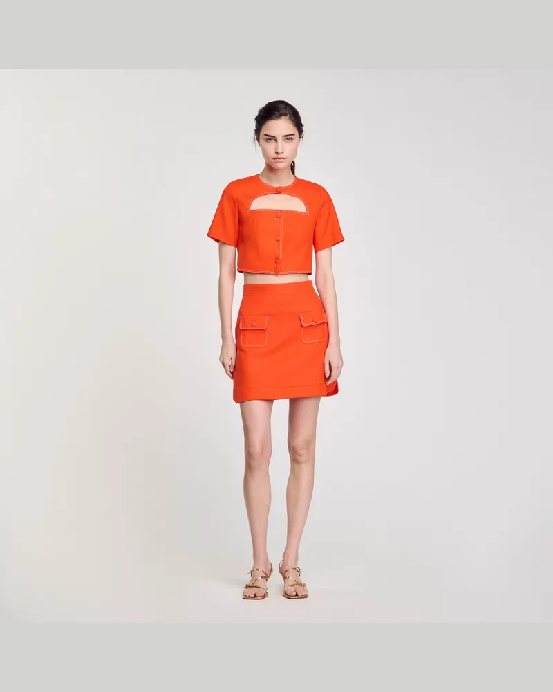 Sandro Kurzer Rock mit Taschen Orange