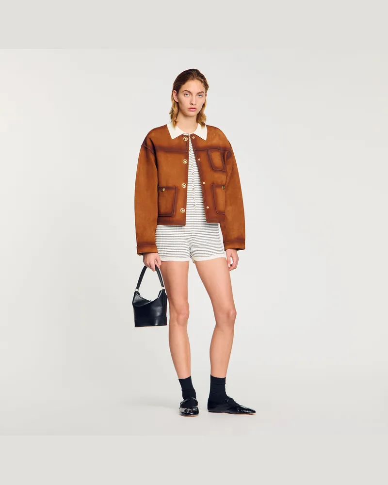 Sandro Velourslederjacke Kamel