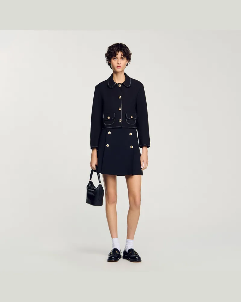 Sandro Kurze Jacke mit Bubikragen Schwarz