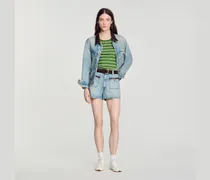 Jeansshorts mit Lederdetail