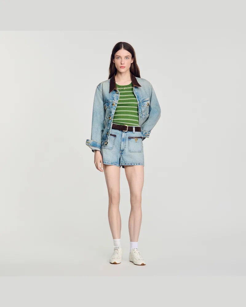 Sandro Jeansshorts mit Lederdetail Jeansblau
