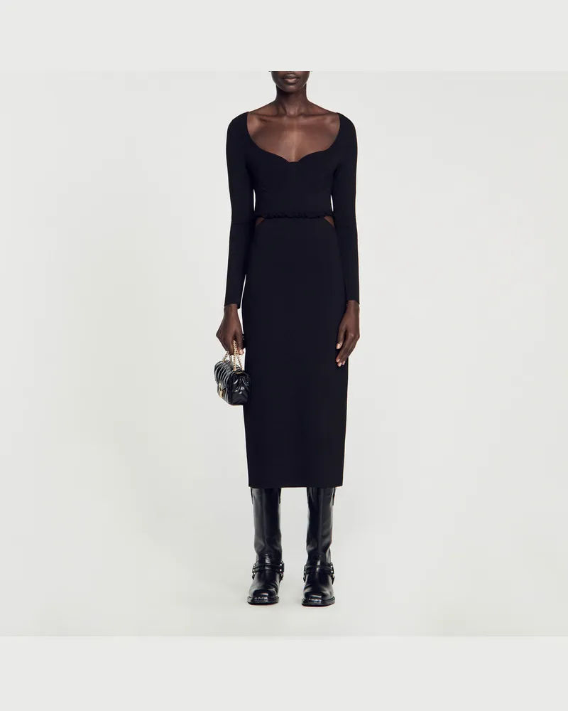 Sandro Midikleid mit Cut-outs Schwarz
