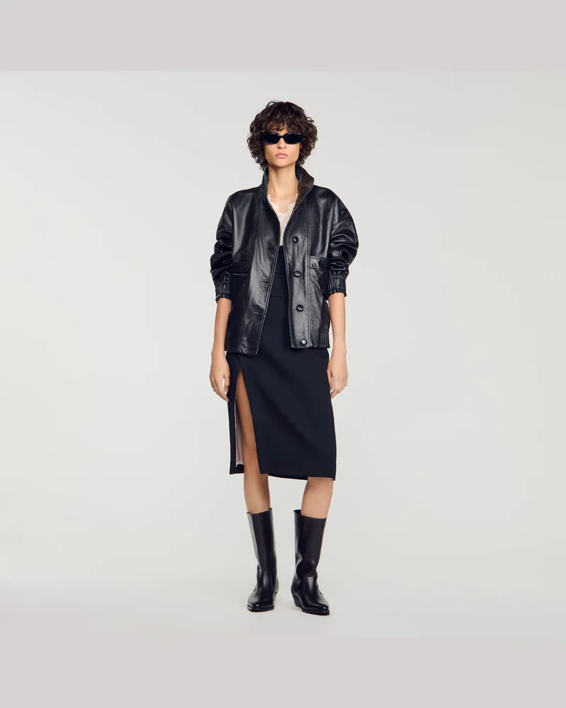Sandro Oversize-Lederjacke Schwarz
