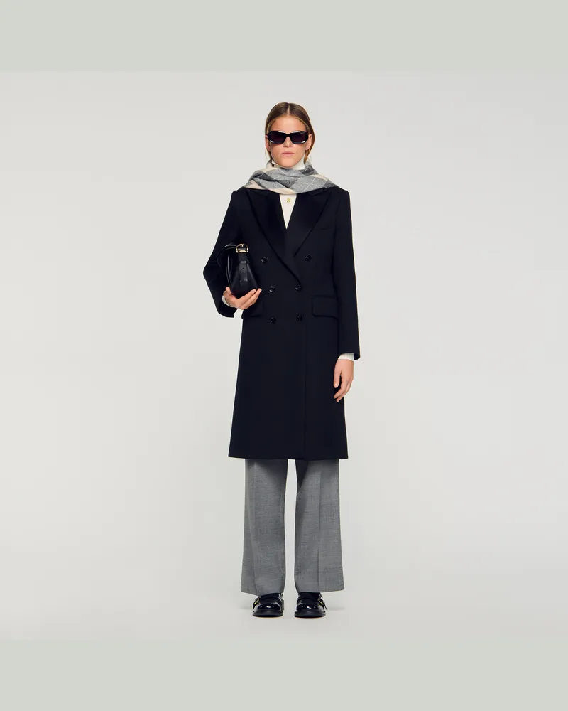 Sandro Langer Mantel mit Satinrevers Schwarz