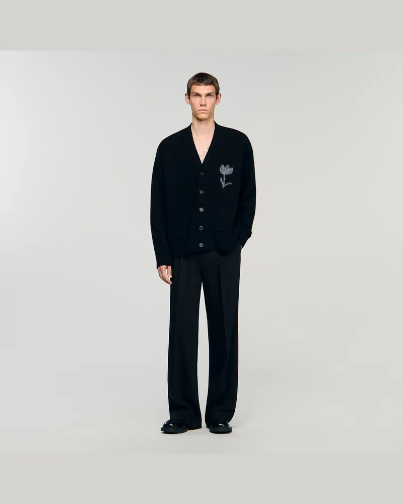 Sandro Cardigan mit Blumendetail Schwarz