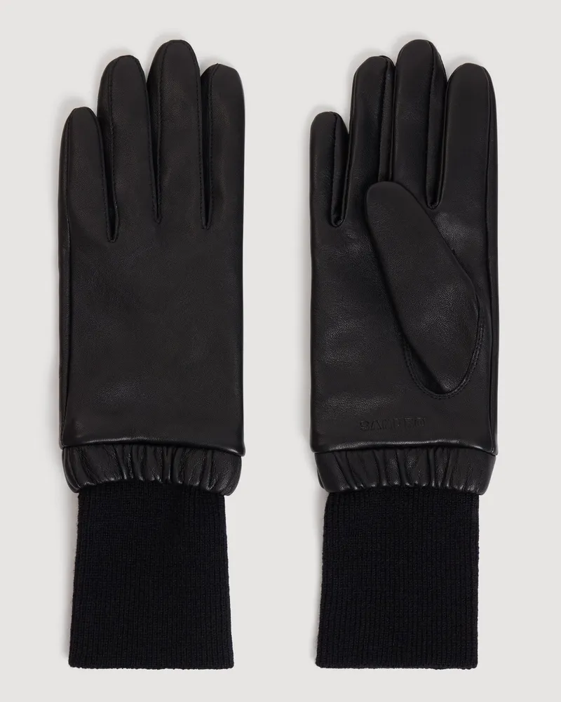 Sandro Handschuhe aus Leder und Rippstrick Schwarz