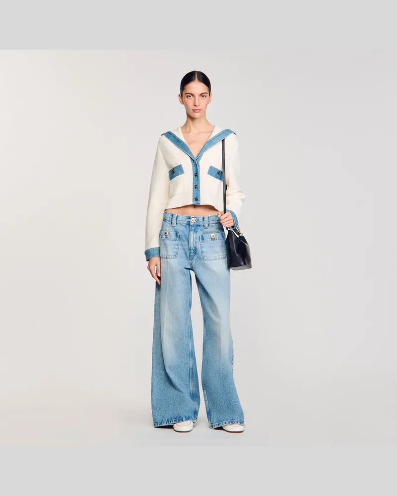 Sandro Cardigan mit Denim-Details Ecru