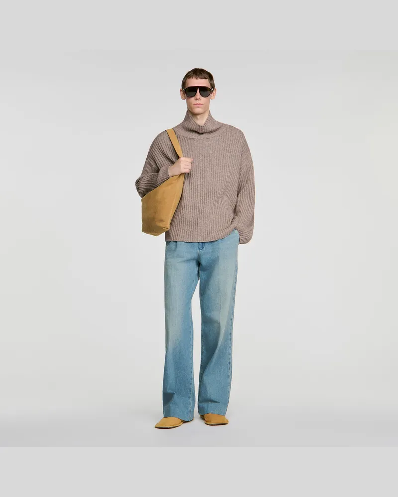 Sandro Gerippter Woll-Kaschmir-Pullover Beige