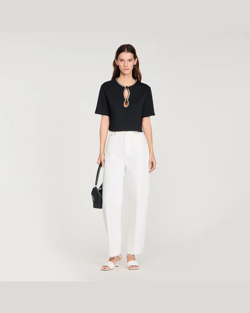 Sandro Kurzes T-Shirt mit Strass Schwarz