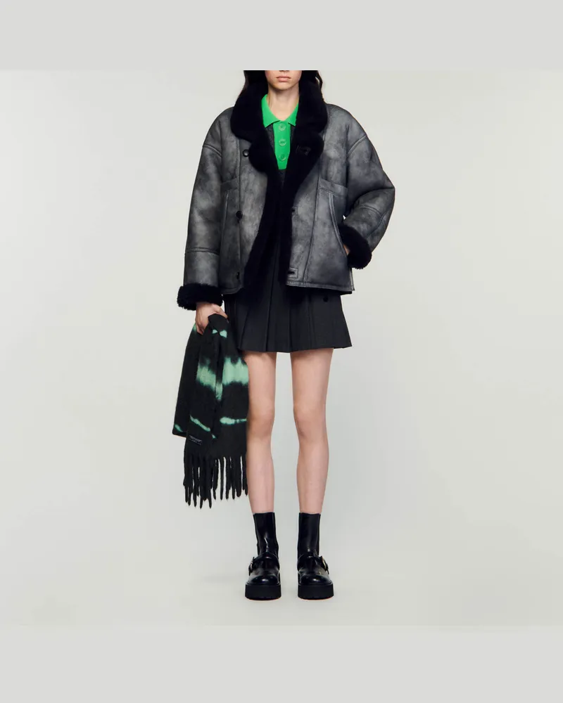 Sandro Lammfellmantel Anthrazit