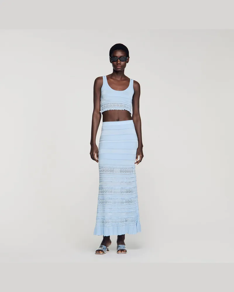 Sandro Kurzes Pointelle-Stricktop Himmel-blau