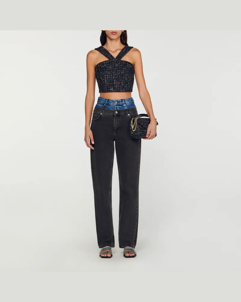 Sandro Bustier-Top aus Tweed Schwarz