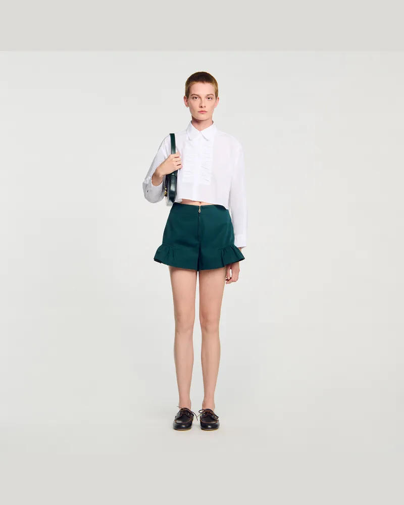 Sandro Shorts mit Volants Flaschen-grün
