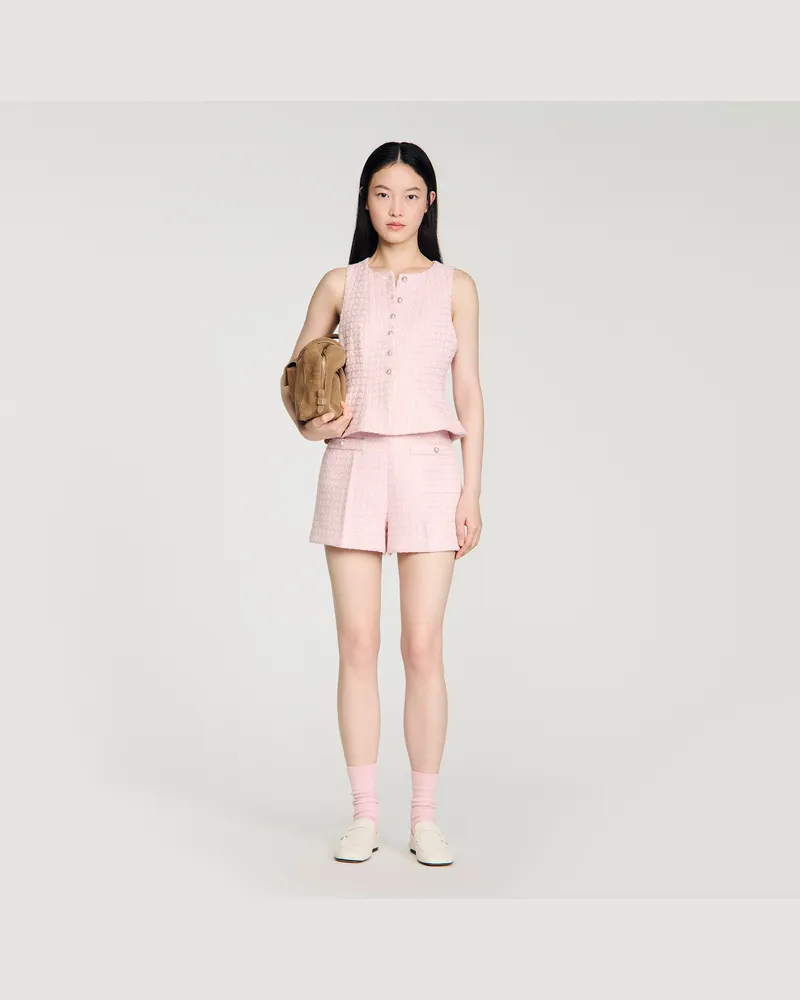 Sandro Karierte Tweedshorts mit Pailletten Rosa