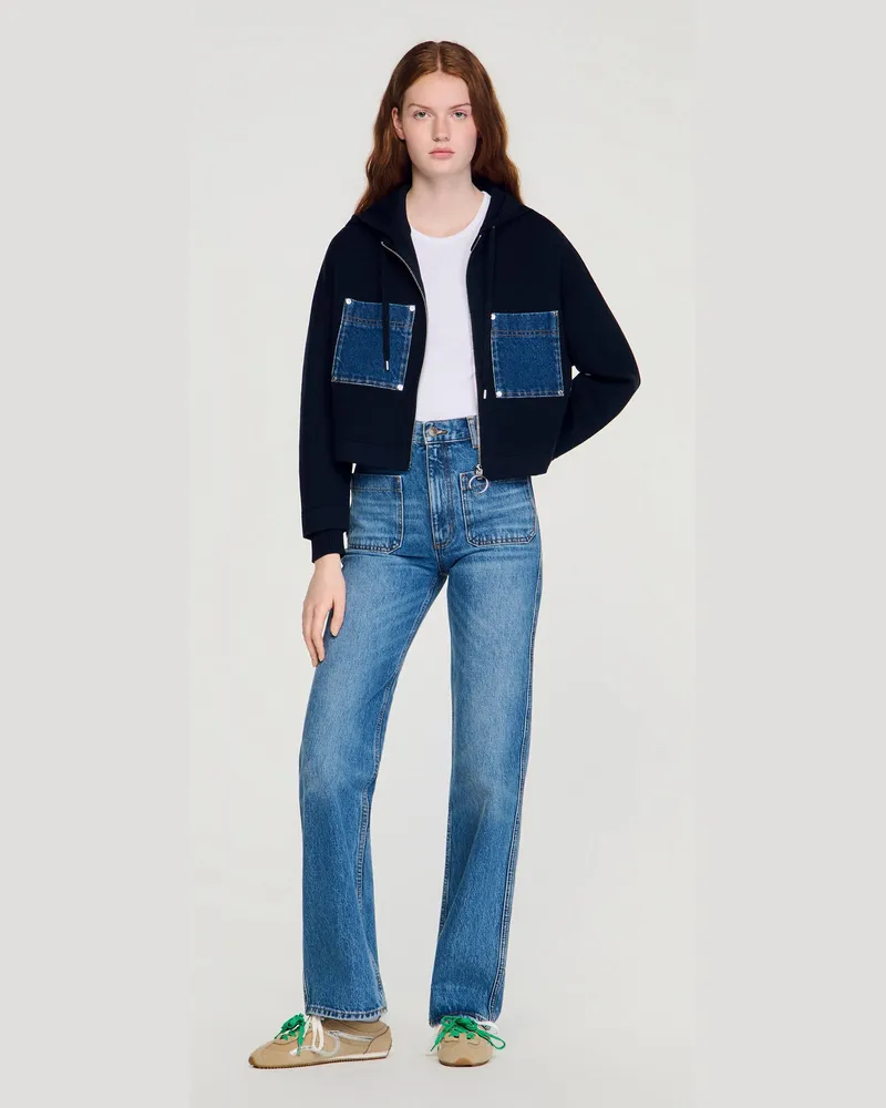 Sandro Sweatshirt aus Strick und Denim Marine
