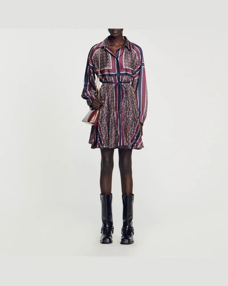 Sandro Plissiertes Hemdkleid Braun