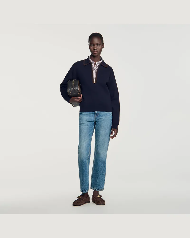 Sandro Zip-Pullover mit Wildlederkragen Marine