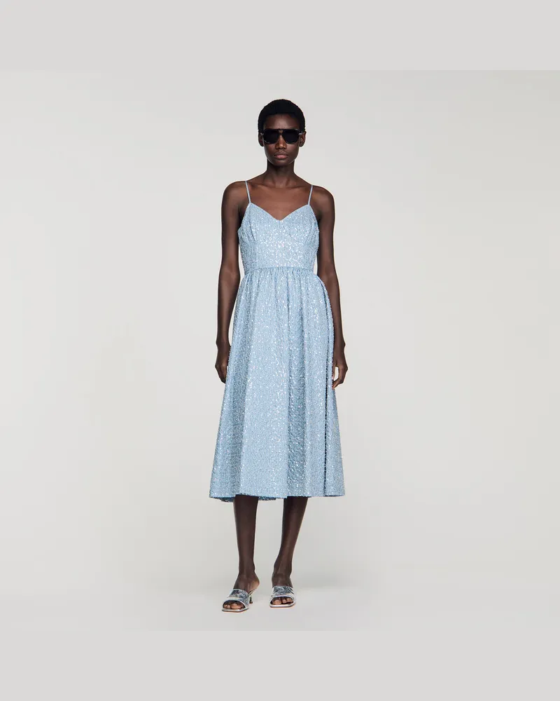 Sandro Langes Kleid mit Pailletten Blau