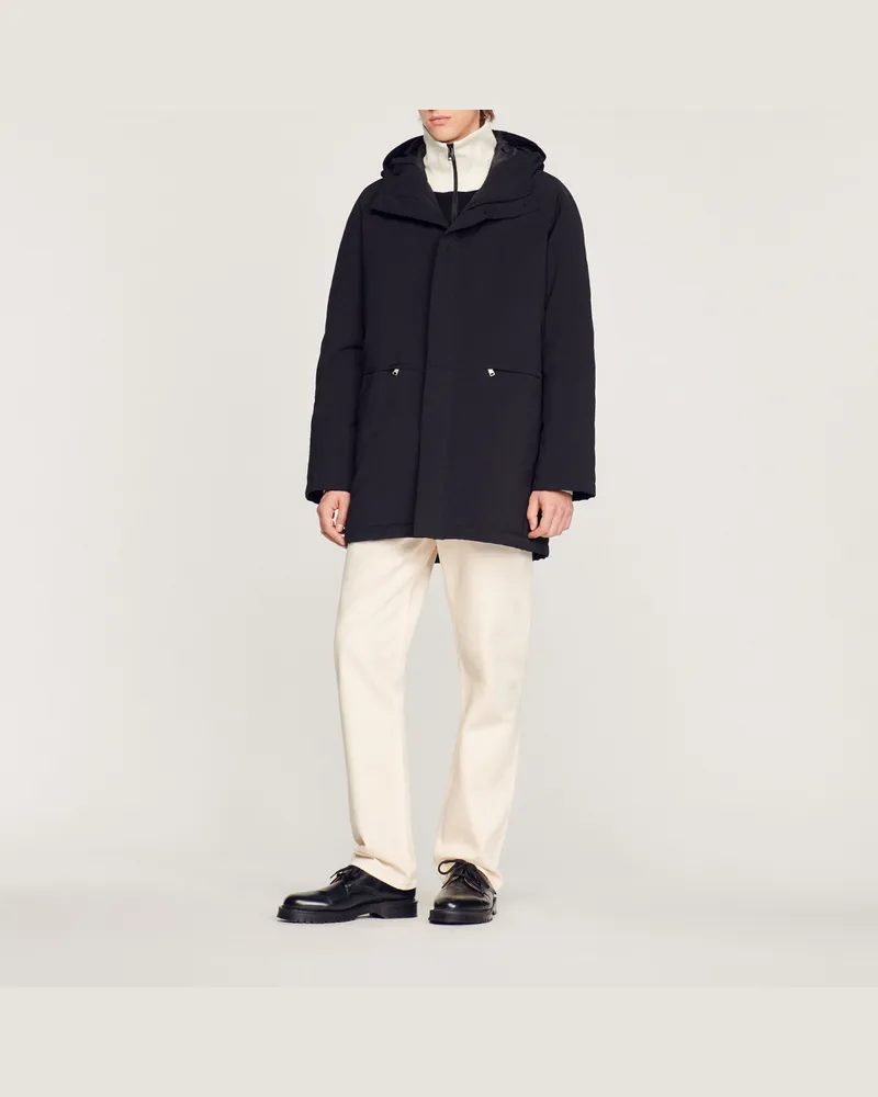 Sandro Parka aus Molton & technischem Material Schwarz