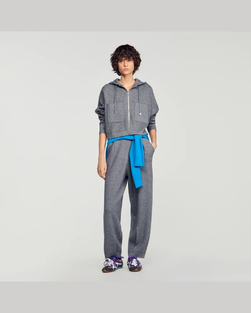 Sandro Cardigan mit Kapuze und Strass Grau