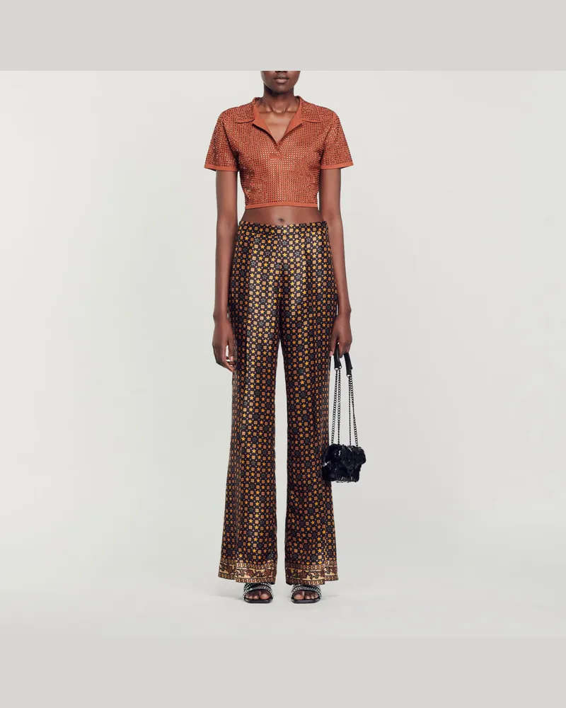 Sandro Kurzer Pullover mit Strassverzierung Braun