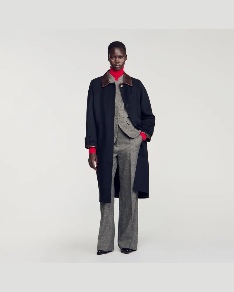 Sandro Langer Mantel aus Doubleface-Wolle Schwarz