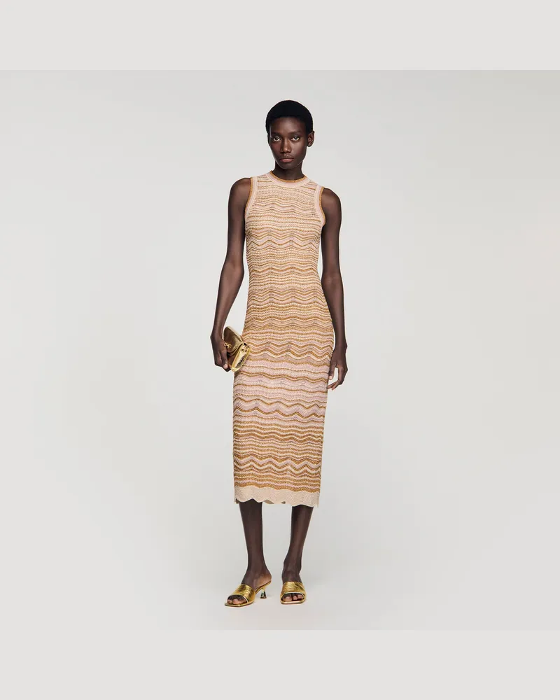Sandro Langes Fantasie-Strickkleid Braun