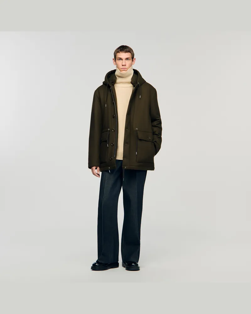 Sandro Parka aus Wolle mit Kapuze Taupe