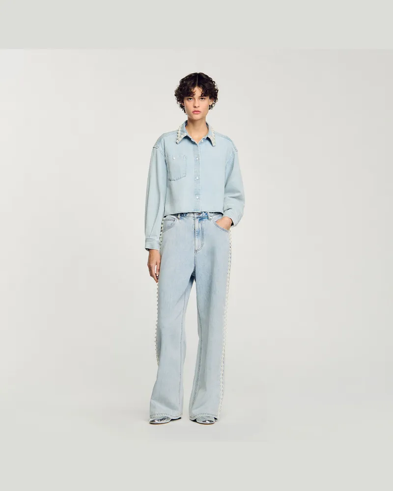 Sandro Jeanshemd mit Perlenkragen Hell-jeansblau