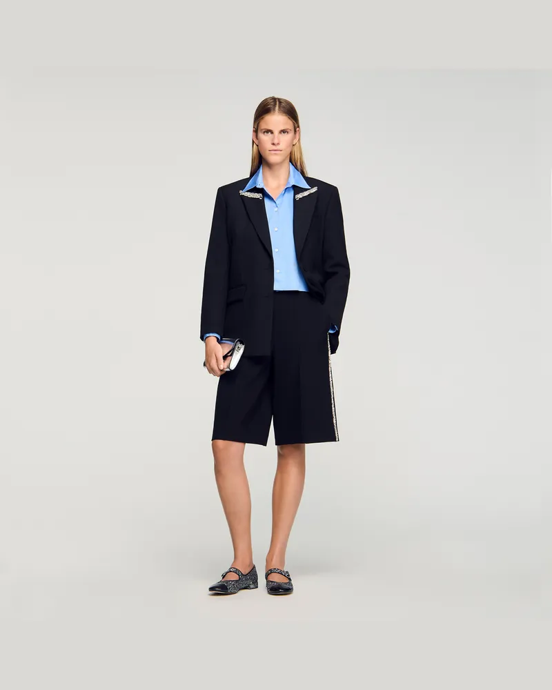 Sandro Gerade Bermudashorts mit Strassband Schwarz