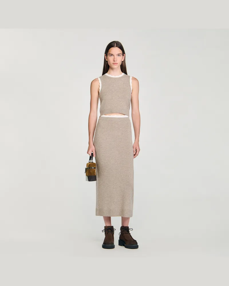 Sandro Langer zweifarbiger Strickrock Taupe
