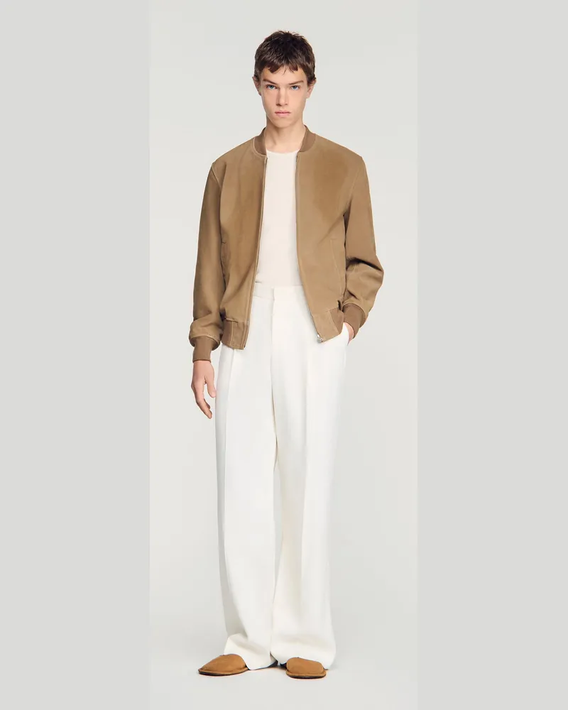Sandro Spaltlederjacke mit Reißverschluss Cappucino