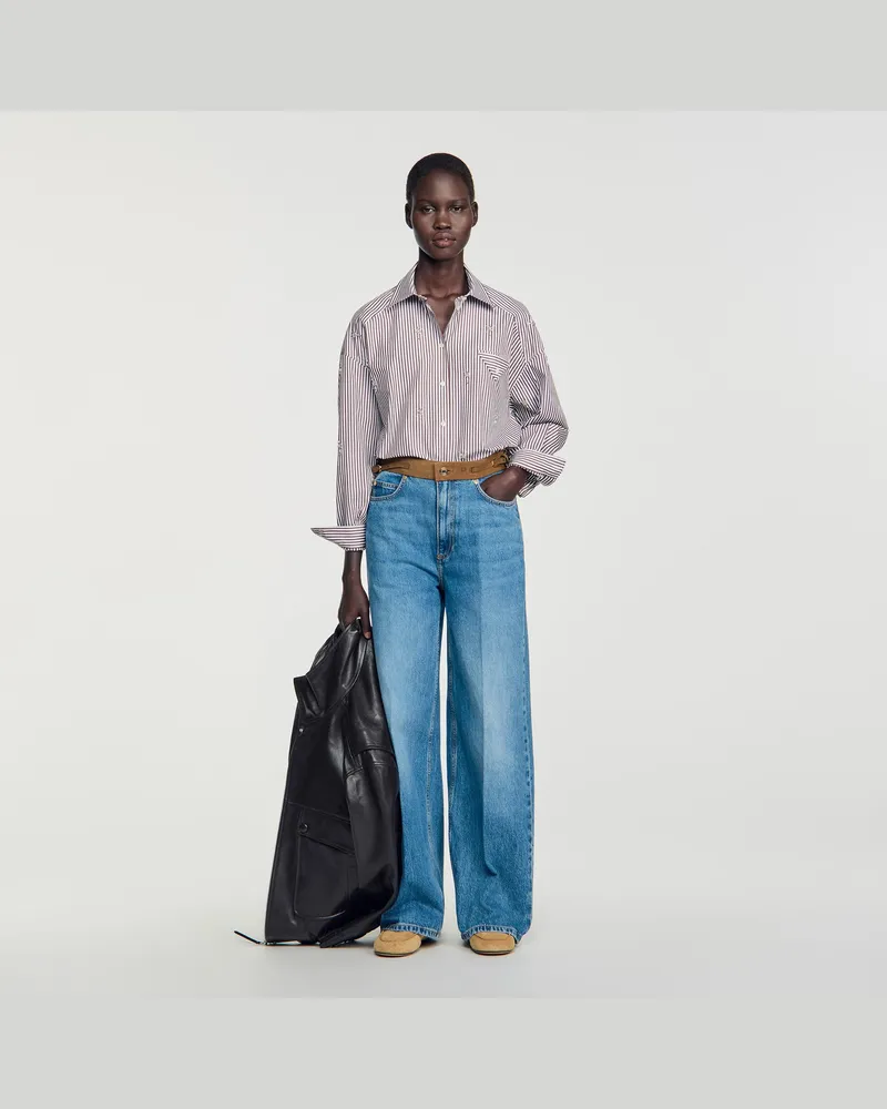 Sandro Oversize-Streifenbluse mit Strass Braun