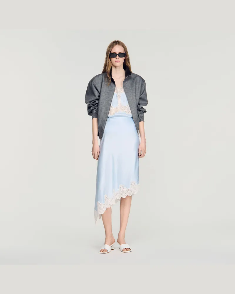 Sandro Asymmetrischer Satinrock mit Spitze Bleu