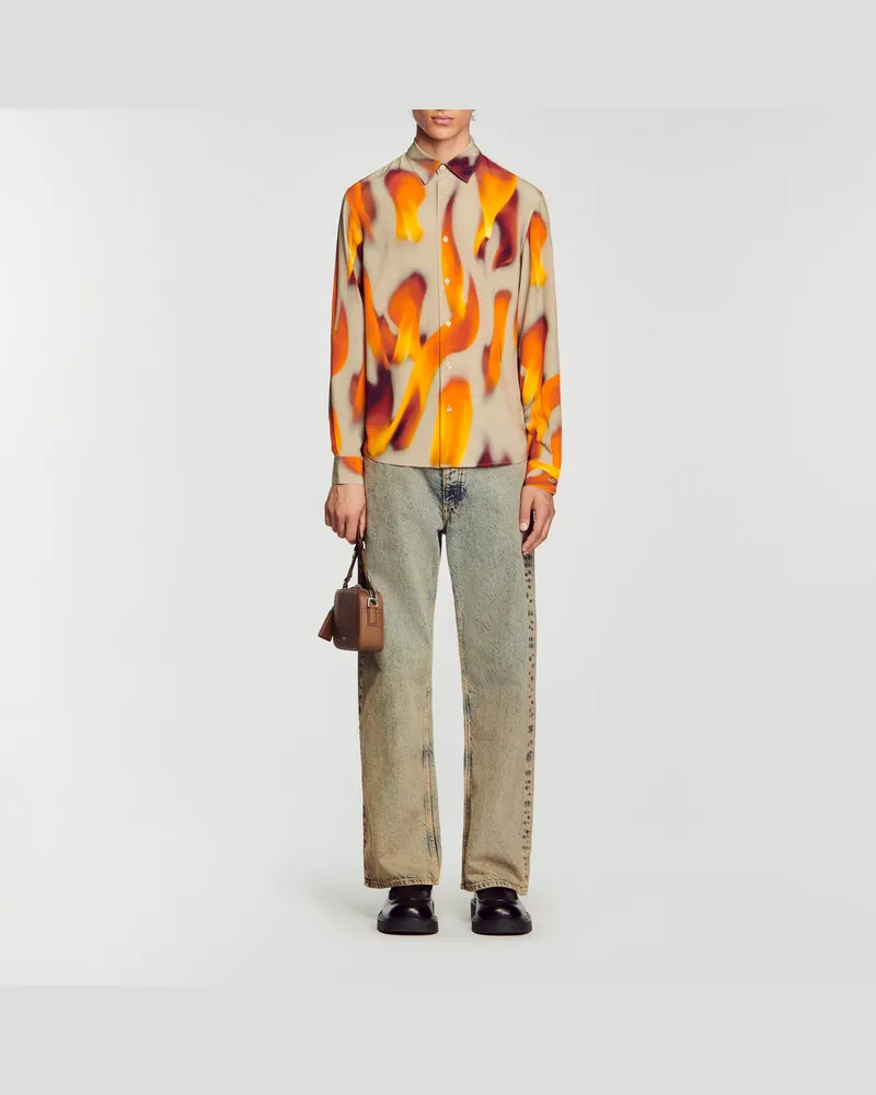 Sandro Hemd mit Flammenmuster Taupe