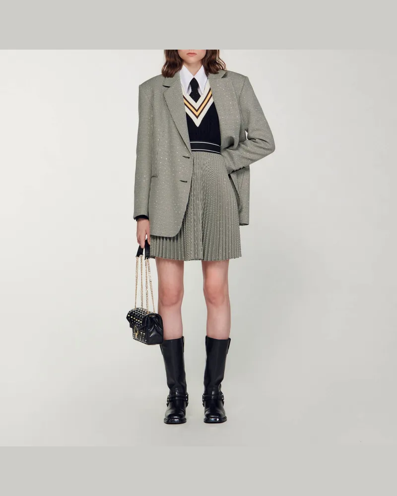 Sandro Kurzer Plisseerock mit Strass Schwarz