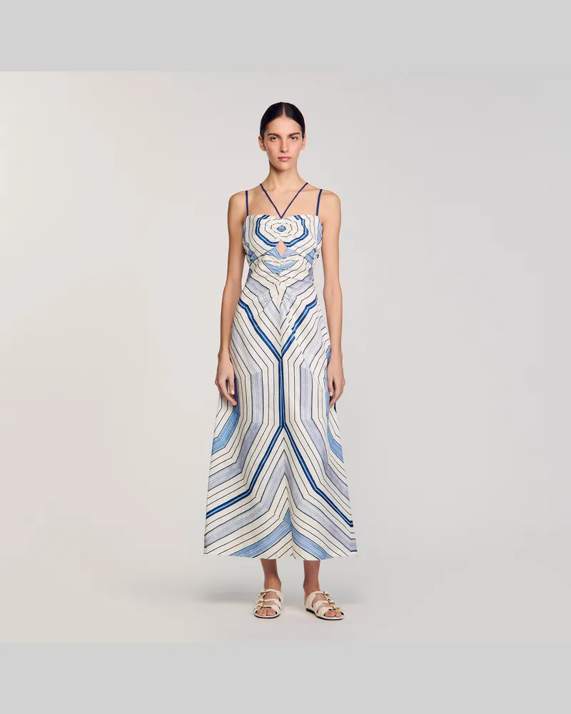 Sandro Langes Kleid mit Spiralenprint Himmel-blau