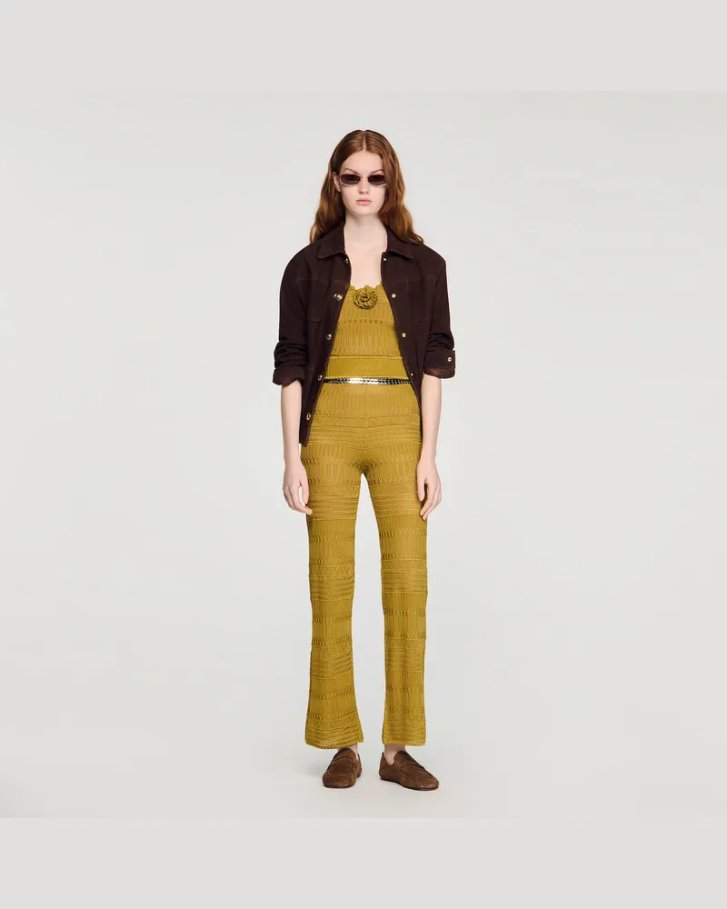 Sandro Hose aus Pointelle-Strick Oliv