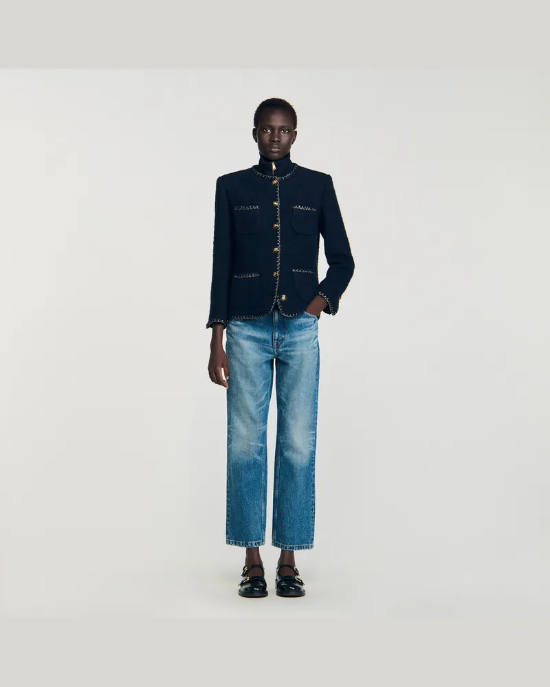 Sandro Tweed-Jacke mit Zierborten Marine