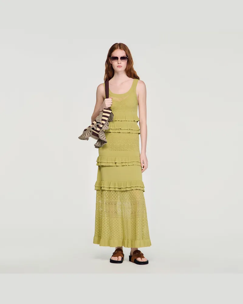 Sandro Langes Strickkleid mit Volants Grün