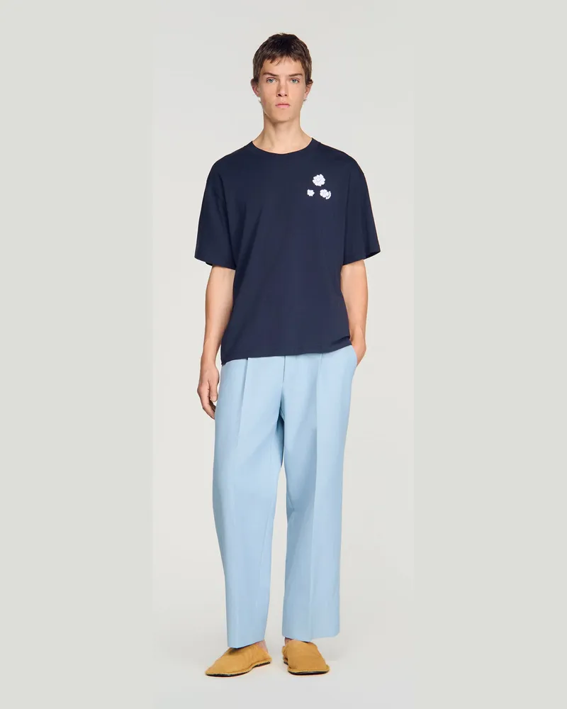 Sandro Baumwoll-T-Shirt mit Blumenmuster Marine