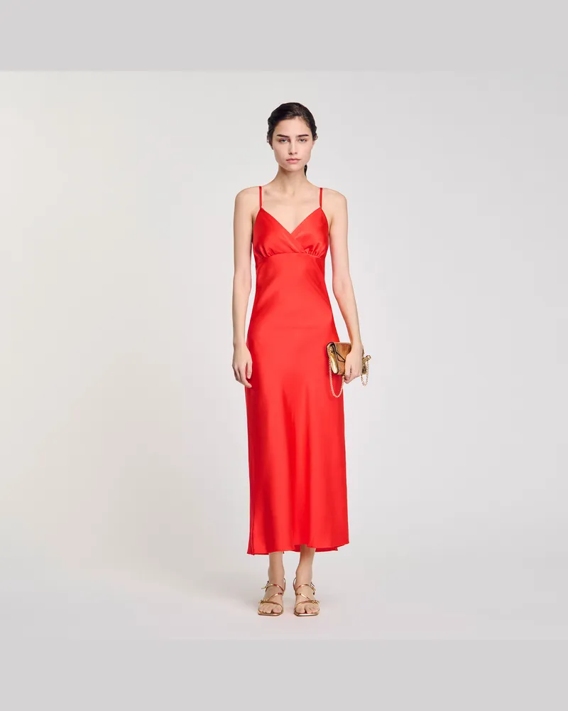 Sandro Fließendes Trägerkleid Coquelicot