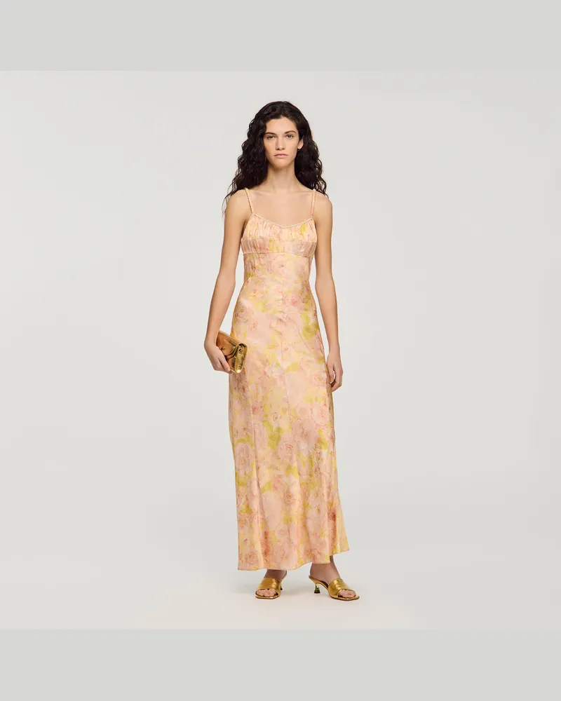 Sandro Langes Kleid mit Blumendruck Rosa