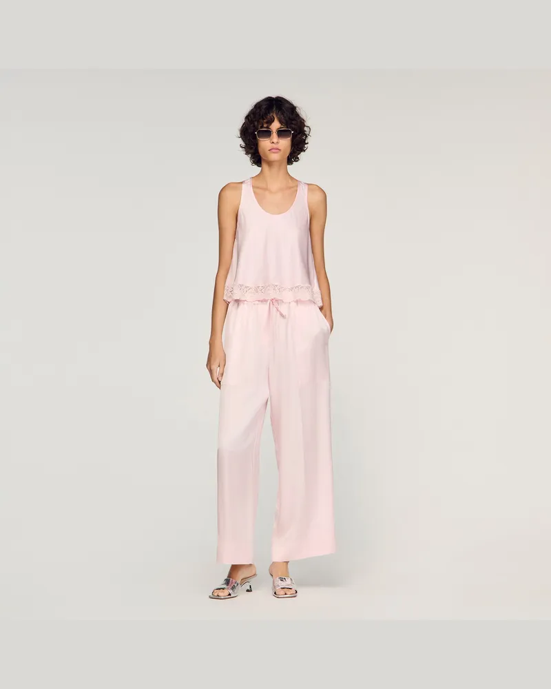 Sandro Satintop mit Spitze Hell-rosa